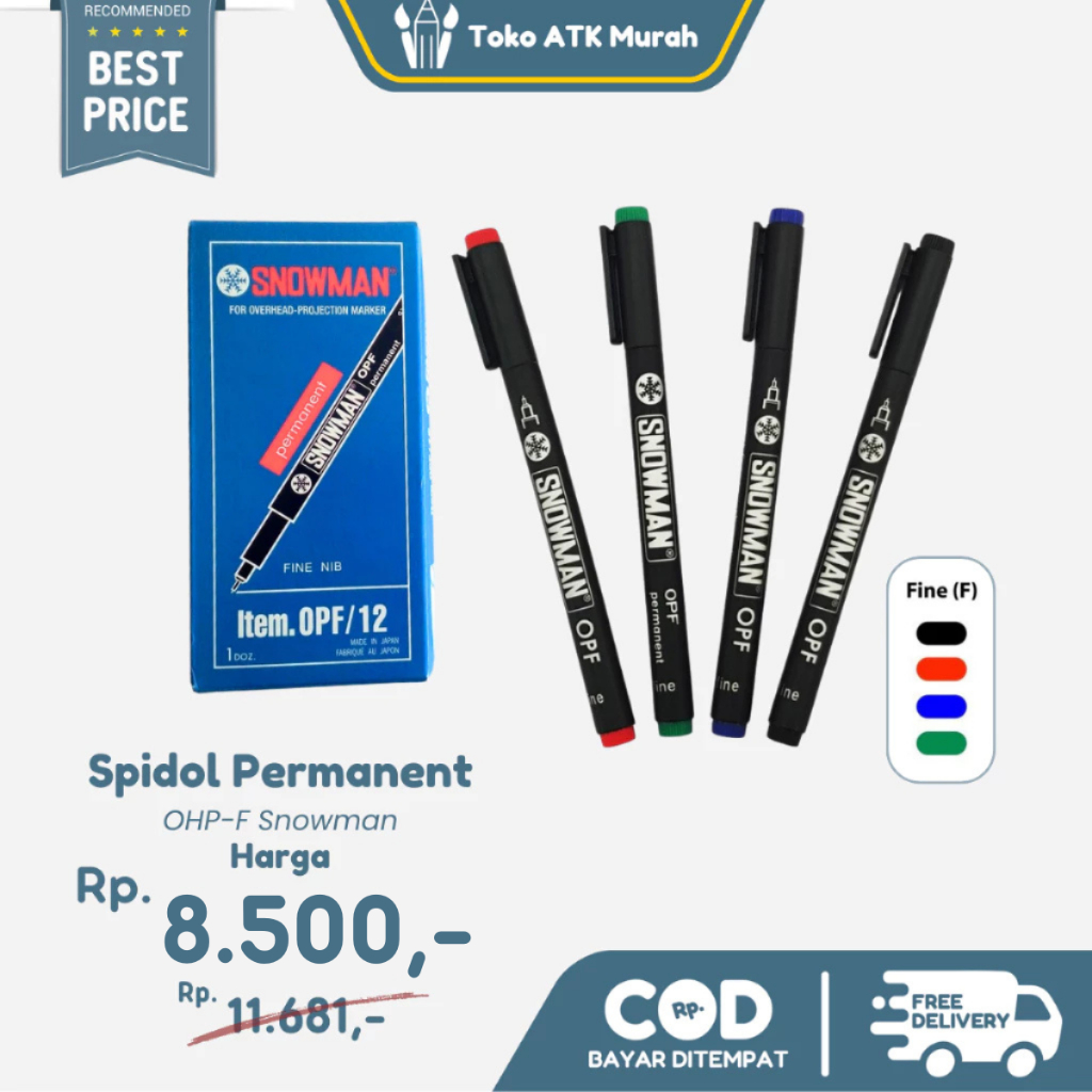 Spidol Snowman OHP-F Permanent (Hitam/Biru/Merah/Hijau)
