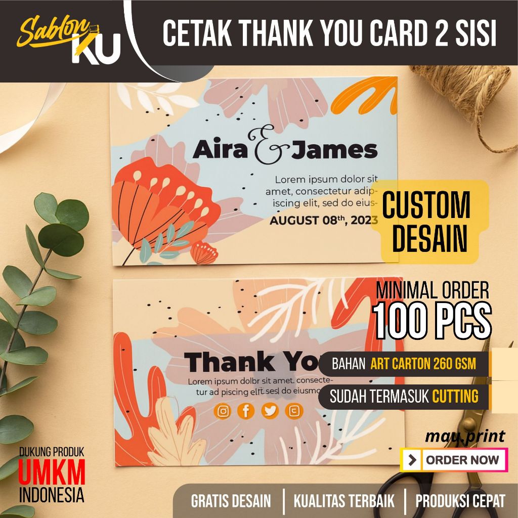 

Cetak kartu terima kasih terimakasih 2 sisi custom desain thanks card thank you card kartu souvenir hampers murah
