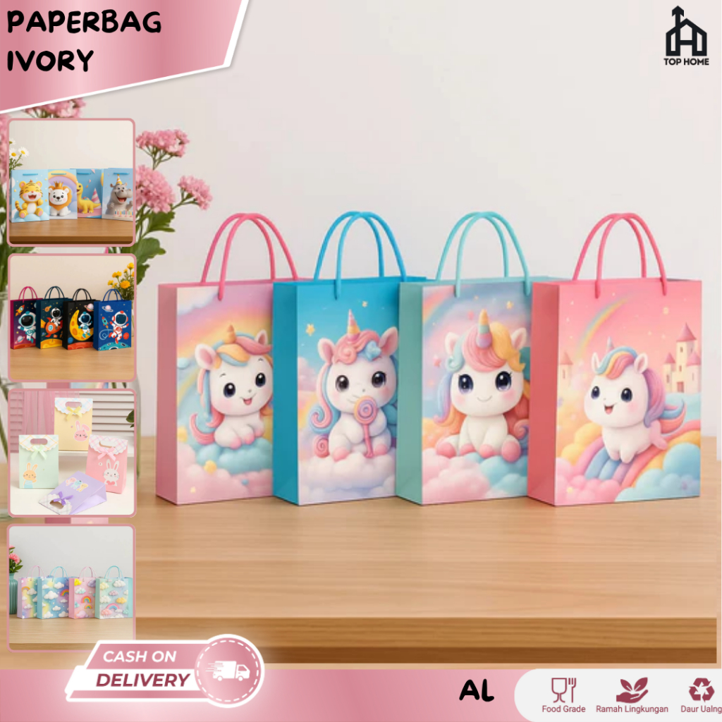 

Paperbag Tas Souvenir Goodiebag Ivory Hampers Hadiah Anak Ultah kado paper Bag Kado Ulang Tahun /AL