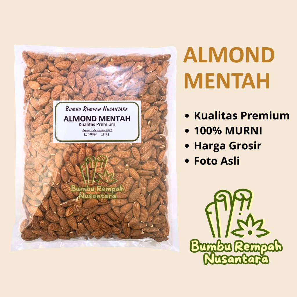 

Almond mentah 500g 1kg - Rempah Asli Murni | BUMBU REMPAH NUSANTARA | Bumbu Dapur Nusantara Grosir Murah