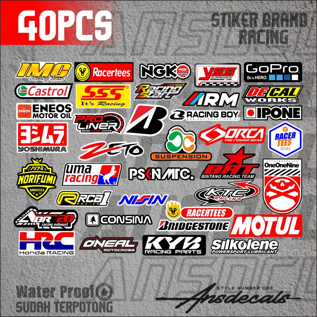 Stiker logo stiker brand racing stiker brand keren kualitas anti air stiker logo