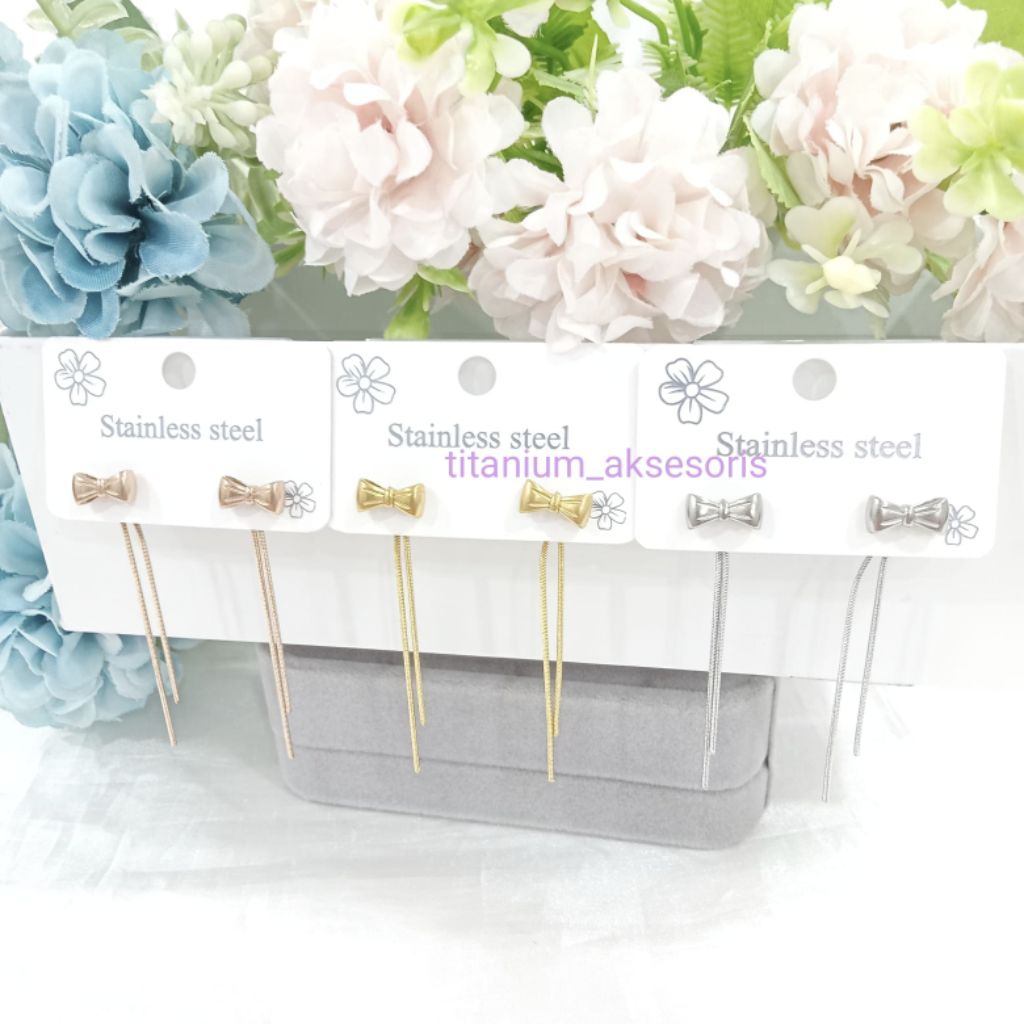 anting tindik/tusuk titanium fashion pita jurai