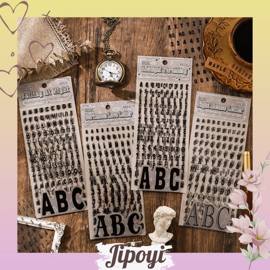 

6pcs Sticker Stiker Anti Air Angka Huruf Black Bujo Journal Jurnal DIY Planner Aesthetic Diary