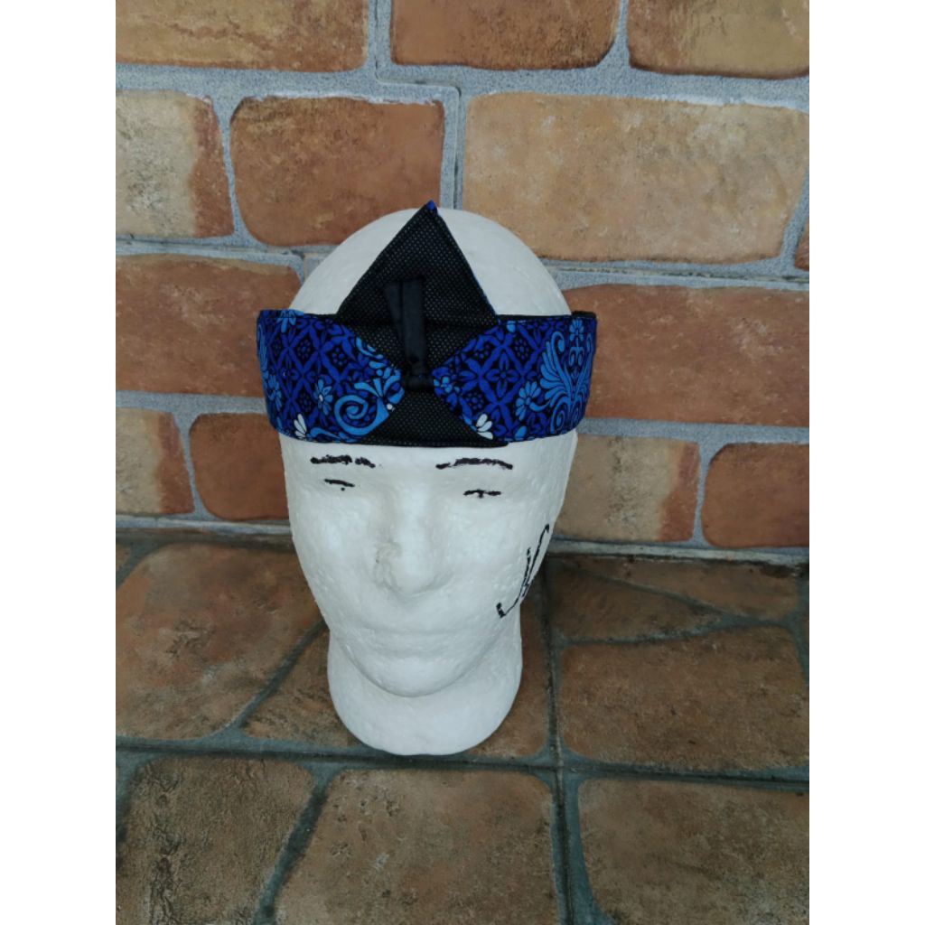 iket kepala sekolah tradisional praktis model seragam guru/iket batik biru /totopang batik Biru sera