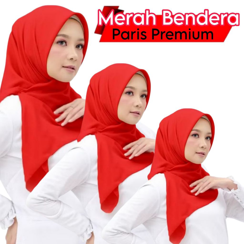 Hijab Segi Empat Paris Premium Warna Bendera / Merah Cabe Ukuran 110×110 Cm