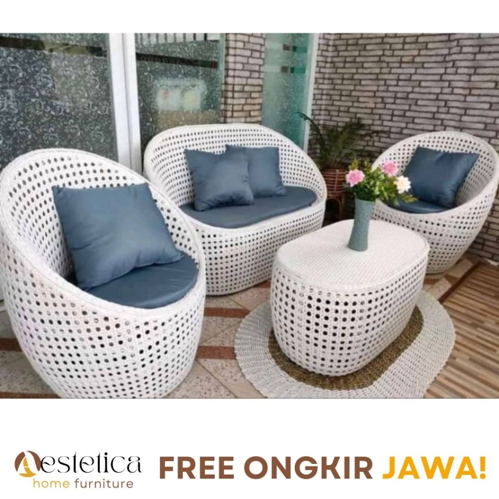 (FREE ONGKIR JAWA) SET SOFA TAMU GENTONG TANJUNG ROTAN / KURSI TAMU ROTAN By Aestetica Furniture Sur