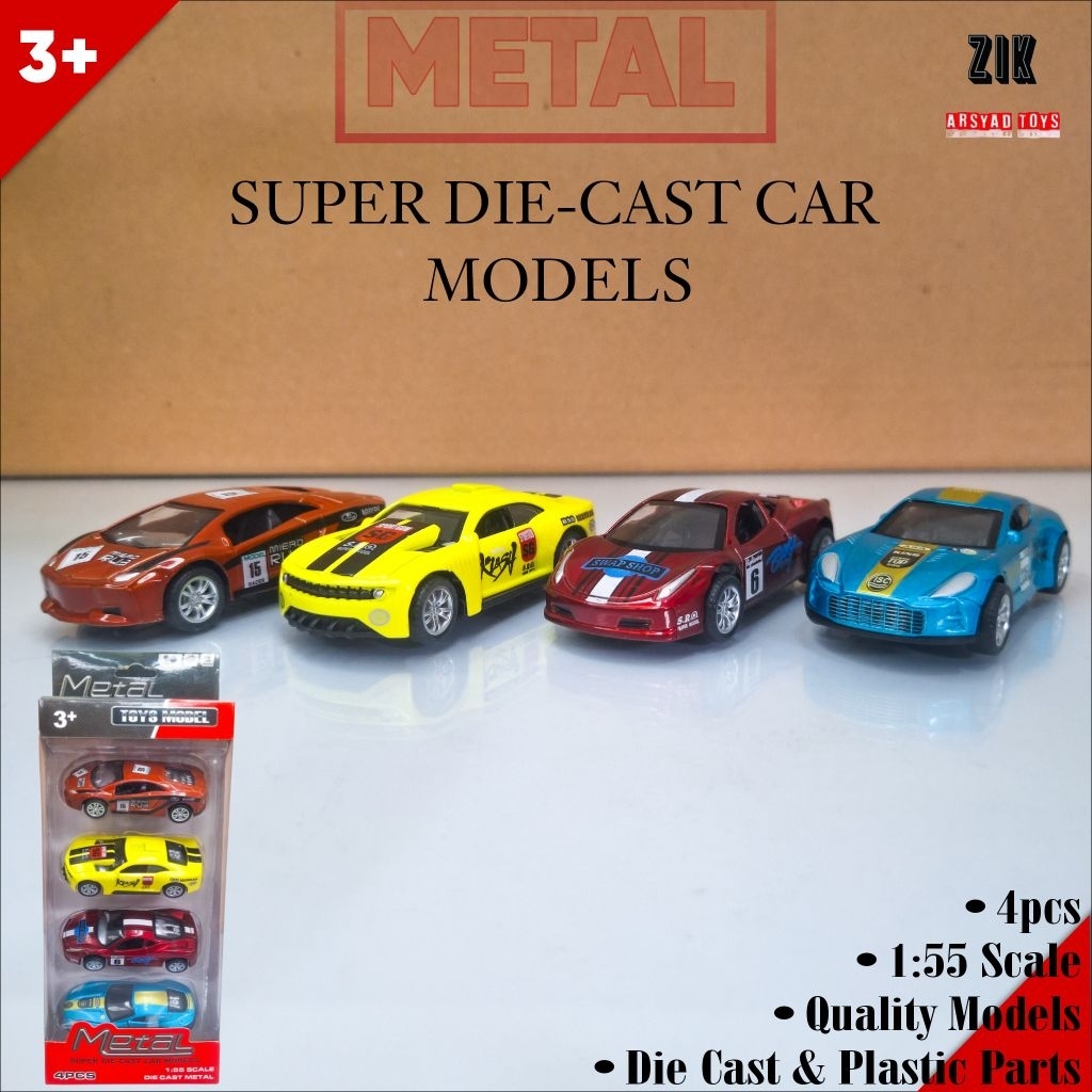 Mobil Besi Diecast Miniatur Model Diecast Skala 1:55 Isi 4pcs Bahan Alloy