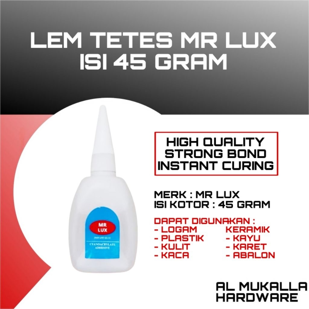 

1 Pcs Lem Tetes MR LUX / Lem Korea / Lem Tetes Instant / Cyanoacrylate Glue Ukuran Jumbo 45 Gram