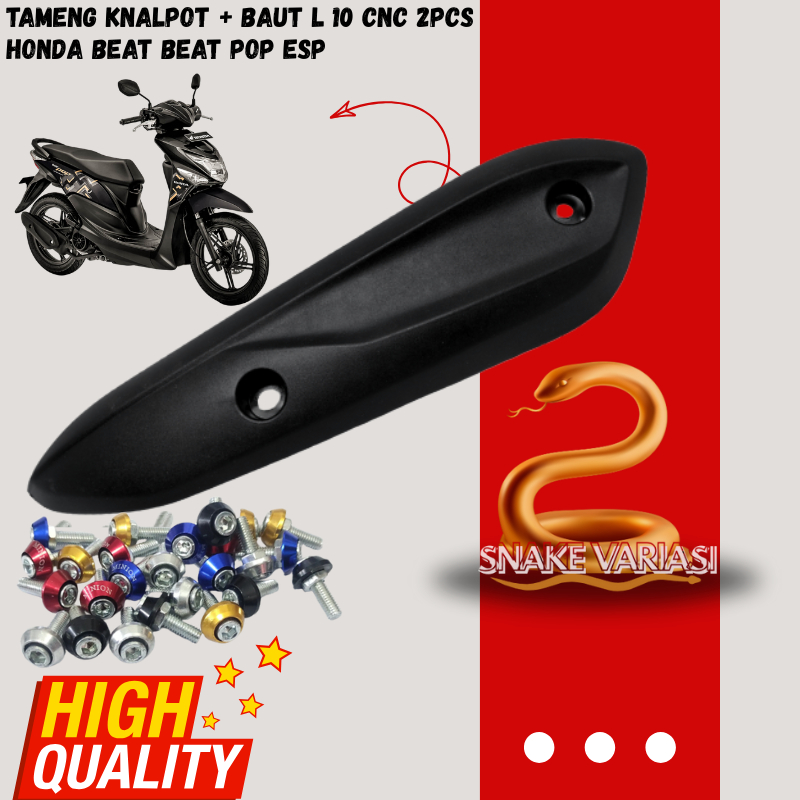 Cover Tameng Knalpot Honda Beat Pop Esp + Baut CNC L10 – Pelindung Knalpot Beat Pop Esp Stylish & Ku