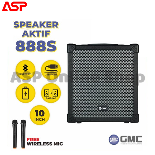 GMC 888S 888 S 888-S Speaker 10 Inch Speker Portable Meeting Bluetooth Free 2 Mic Wireless