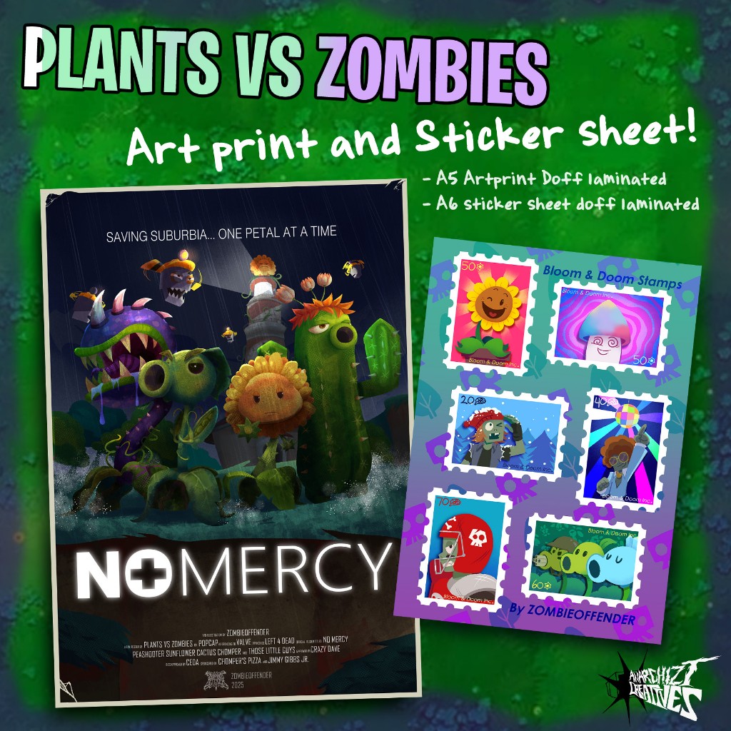 

Plants vs Zombies fanmerch collection - Art print & Sticker Sheet [ANARCHIZT CREATIVES]