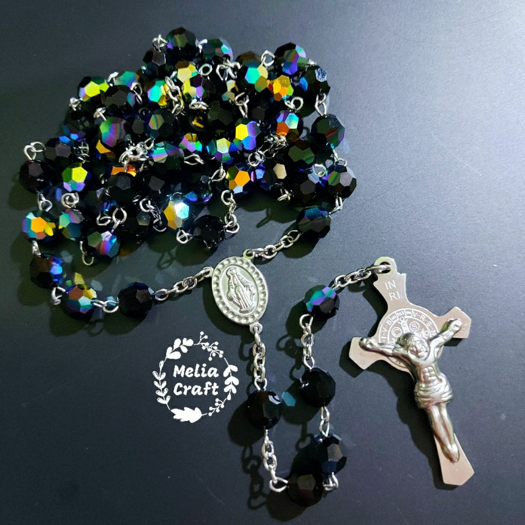 Rosario Kristal Swarovski Black Anti Karat - Black Swarovski Crystal Rosary - Rustproof