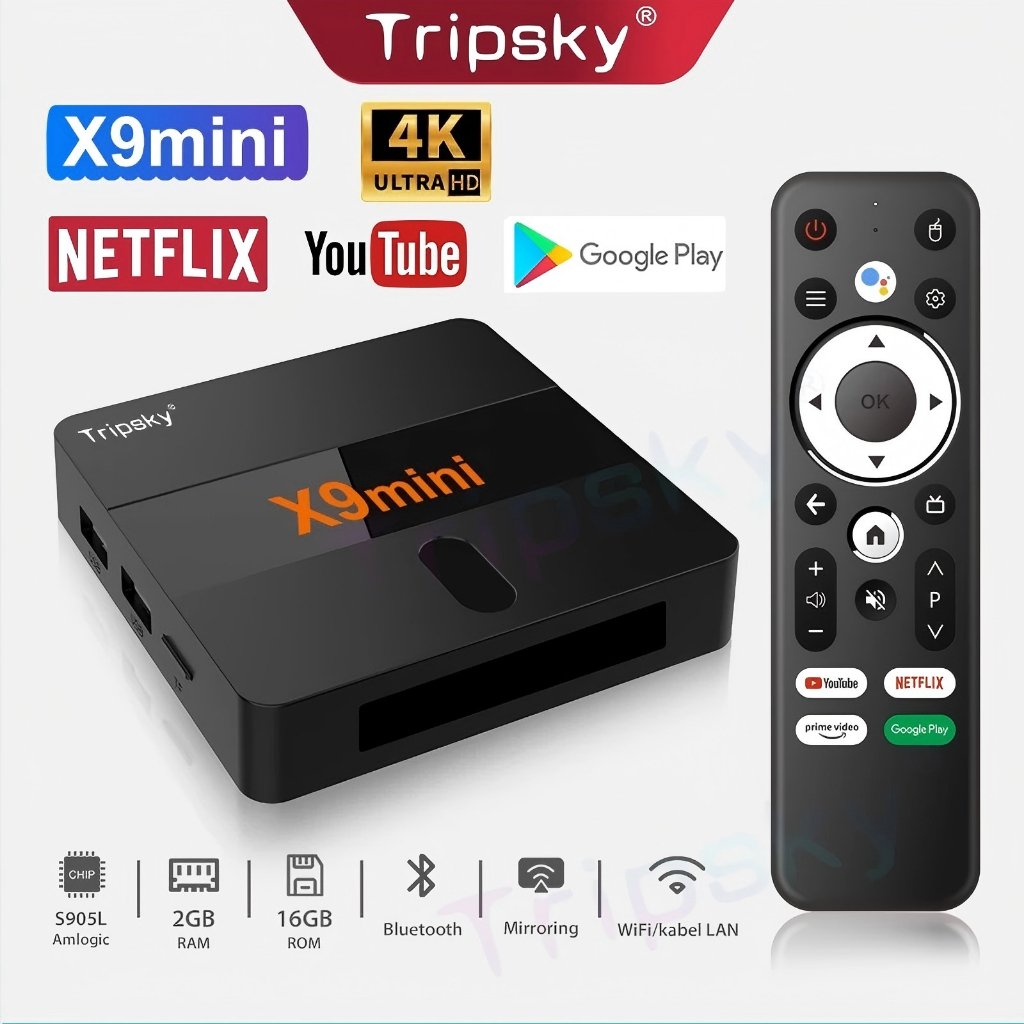 Tripsky X9mini Android Tv Box 4K Full HD Smart Tv Box Android 9.0 Bluetooth Tv Box