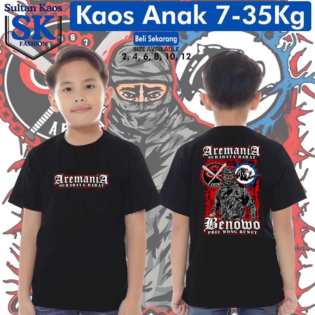 KAOS ANAK - KAOS SABLON PRINT AREMANIA BENOWO - KAOS DISTRO PERSEBAYA AREMANIA BISA COD