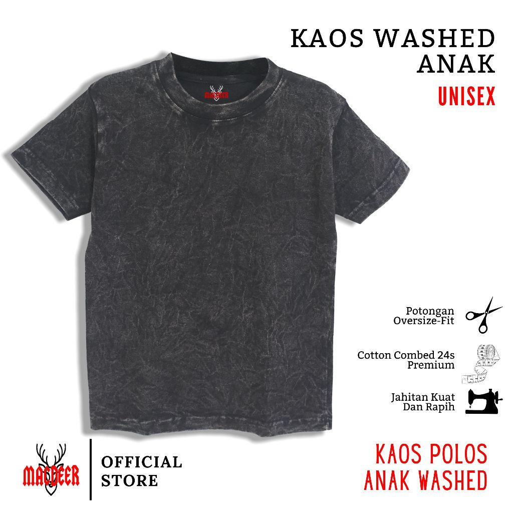 MACDEER KAOS WASHED ANAK POLOS STONEWASH UNISEX TSHIRT KIDS