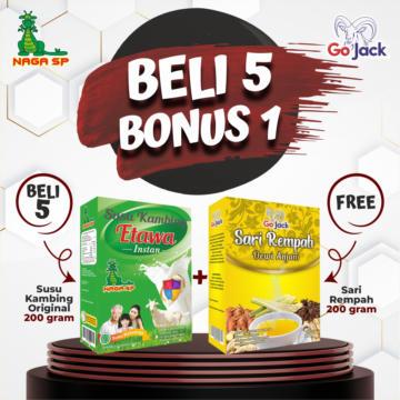 

Beli 5 Gratis 1 Sari Rempah Susu bubuk Kambing Etawa Naga SP 250 Gram untuk anak dewasa dan lansia bagus untuk tulang dan pernafasan