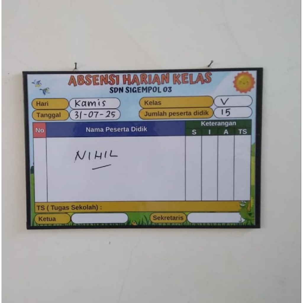 

Papan Absensi Harian Kelas | CUSTOM nama Sekolah
