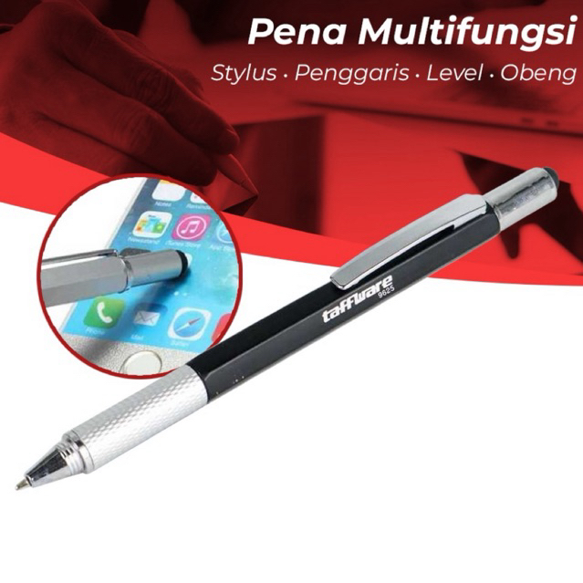 

Pena Multifungsi Plastik Stylus Penggaris Waterpass Obeng - 9625 - Black