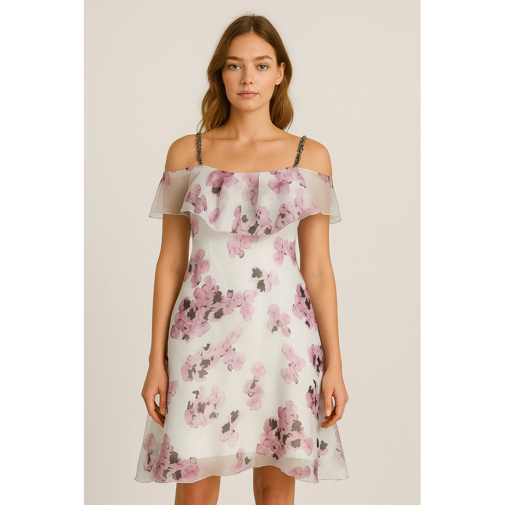 Baju Pesta Mini Dress Off Shoulder Sabrina Bunga-Bunga Floral Wanita Preloved