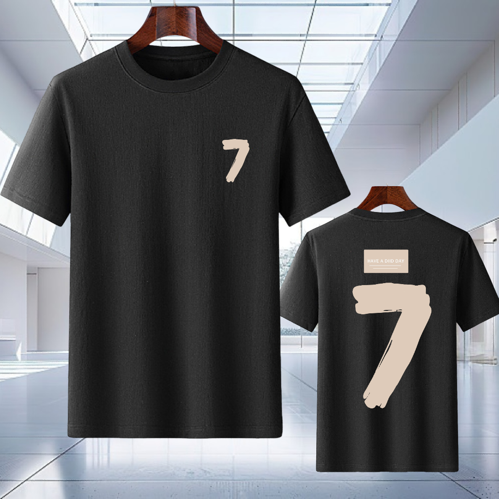 Kaos T-shirt Unisex Trendy Katun Murni, Motif Angka 7 Keren