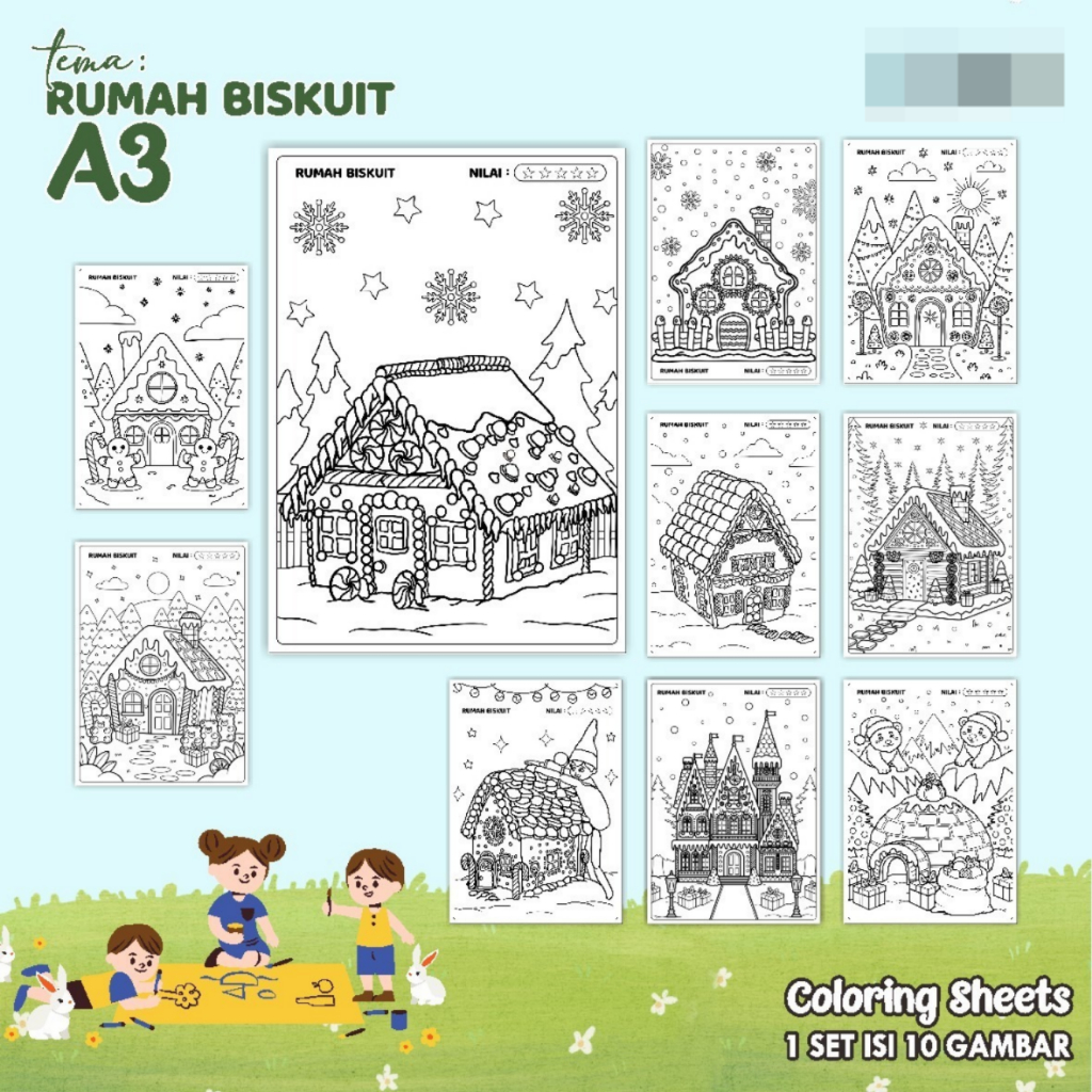 

KERTAS GAMBAR MEWARNAI TEMA RUMAH BISKUIT A3 READY STOCK - LEMBAR COLORING SHEETS ISI 10 LEMBAR