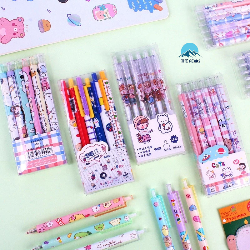 

(The Peaks) Pulpen Gel 0.5mm 6Pcs Pen Bolpoin Tinta Gel Cair Model Cetekan Isi 6 Pcs Pena Aesthetic Edition Karakter Kartun Lucu