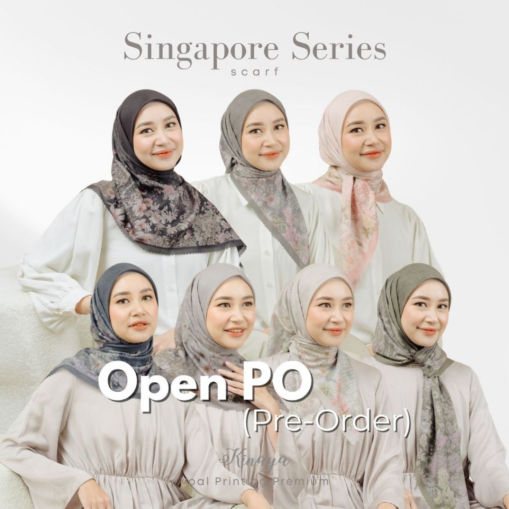 Open PO (Pre-Order) Kinaya - Singapore Series - Jilbab Segi Empat Motif Printing Scarf Voal Premium 