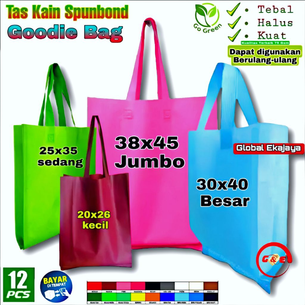 

Lusinan 12 Tas Spunbond Goodie Bag Sedang Besar Jumbo Totebag Kain Belanja Godybag Ultah Pernikahan