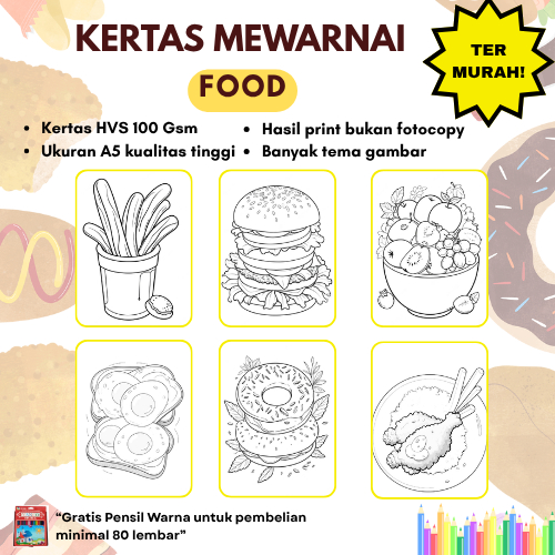 

Kertas Mewarnai Food Ukuran A5 / Lembar Mewarnai Untuk PAUD TK SD