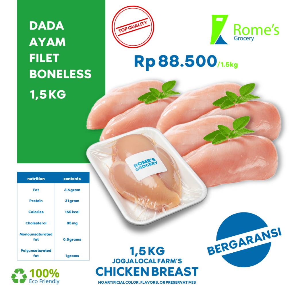 

Dada Ayam Filet Boneless | 1,5 Kg | Fresh 100% | Bergaransi | Rome's Grocery