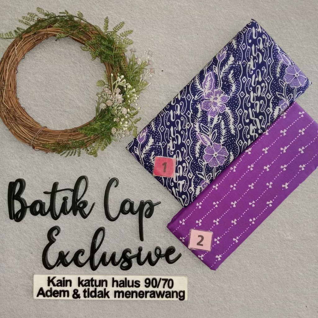 KAIN BATIK CAP BONDANSARI PEKALONGAN HANDMADE BATIK CETAK MOTIF KLASIK WARNA UNGU VIOLET BATIK KEBAY