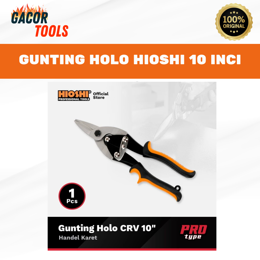 Gunting Seng HIOSHI 10 Inch / Gunting Holo / Baja Ringan / CRV / Gunting Holo Kepala Lurus 10"