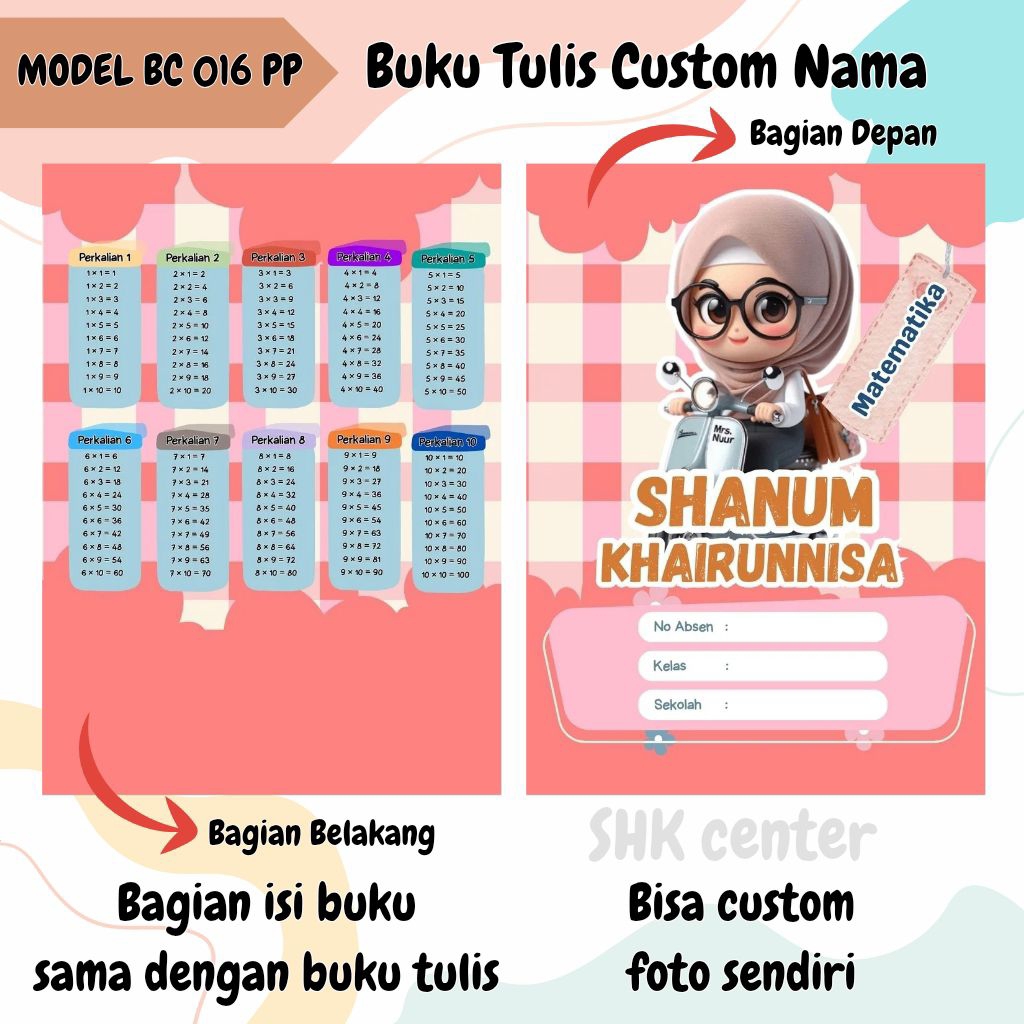 

BUKU TULIS CUSTOM ANAK Perempuan, BISA PAKAI FOTO SENDIRI TERMURAH