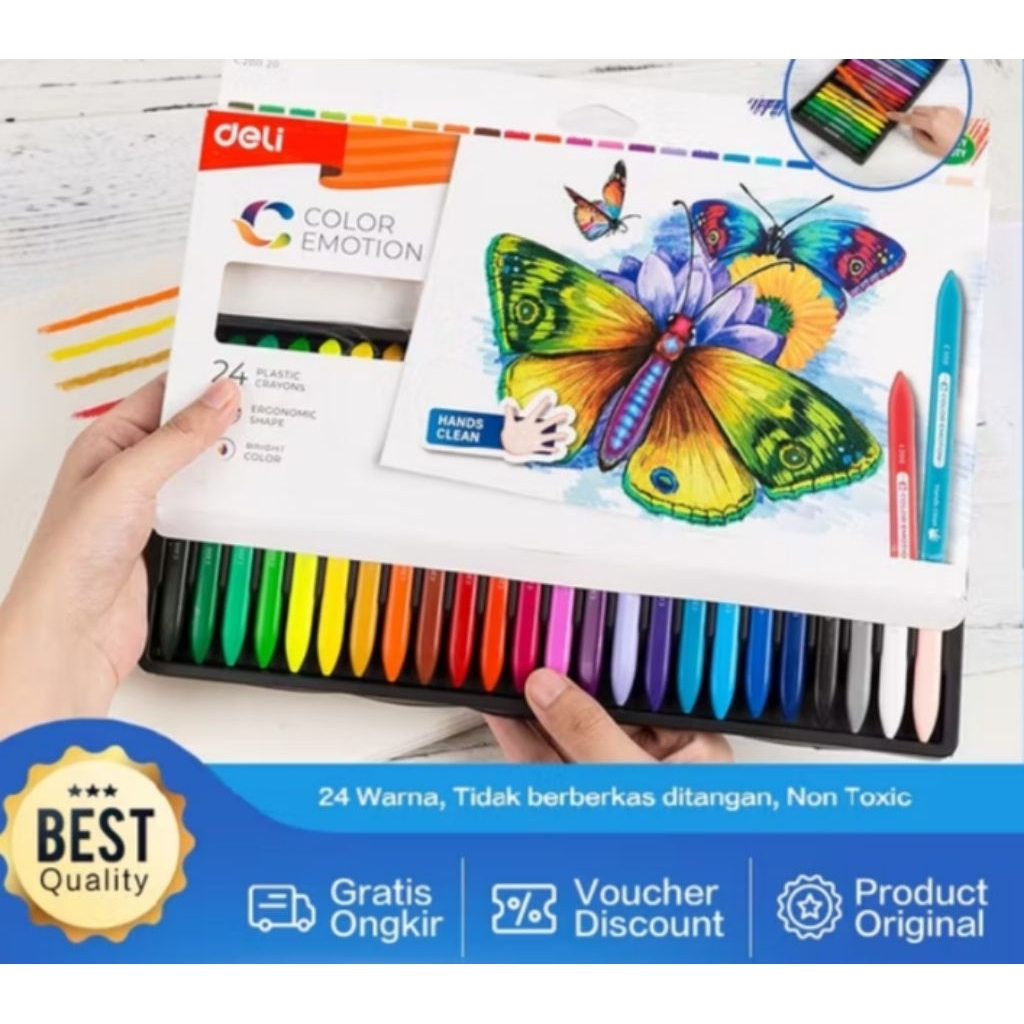 

Deli Krayon Plastic 24 Warna Cerah Bentuk segitiga ergonomis tidak beracun