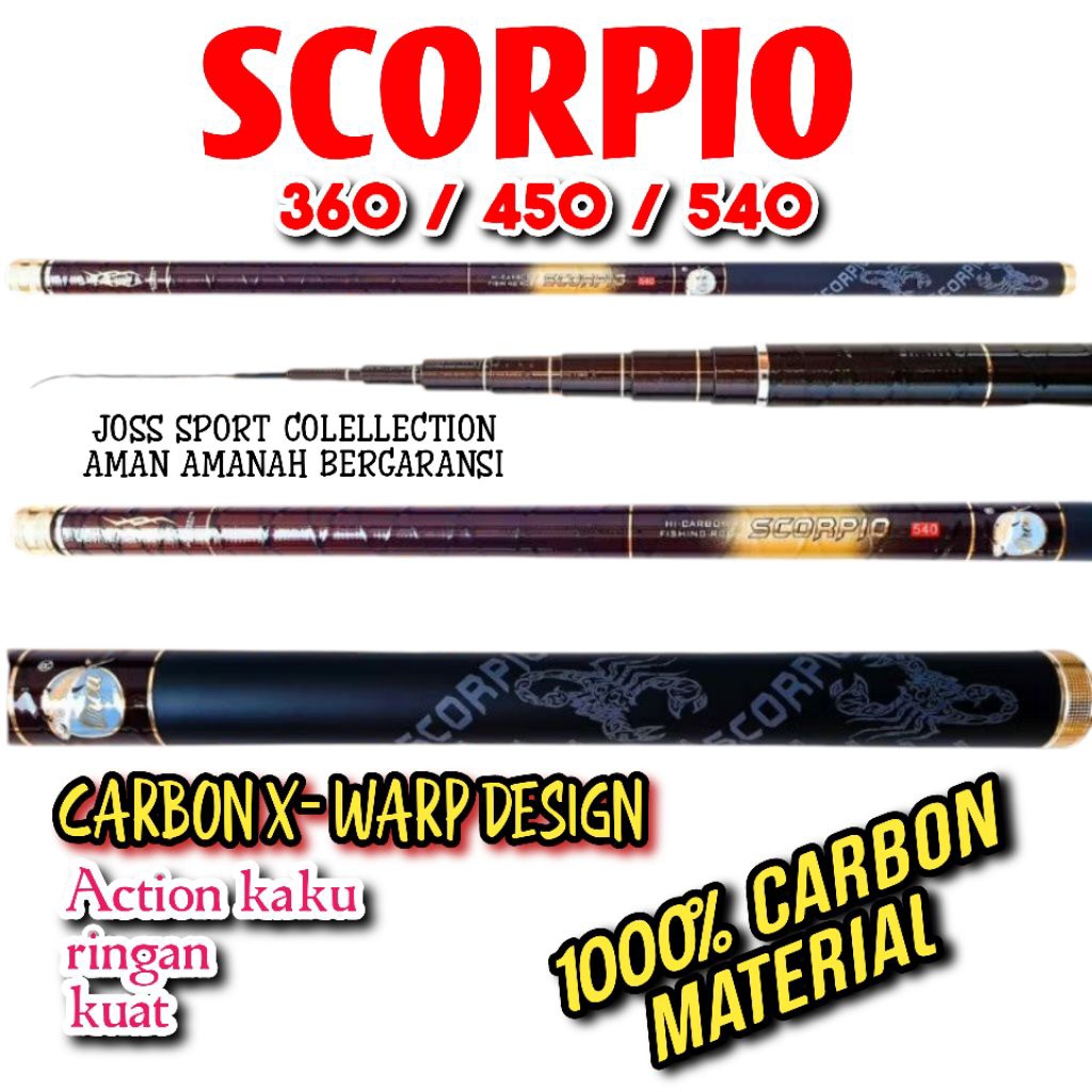Tegek Scorpio 360 450 540 bahan carbon, action hard kaku ,kuat ringan