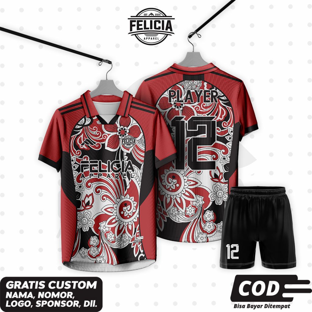 Jersey printing custom name set / jersey merah putih printing / jersey futsal bola voly