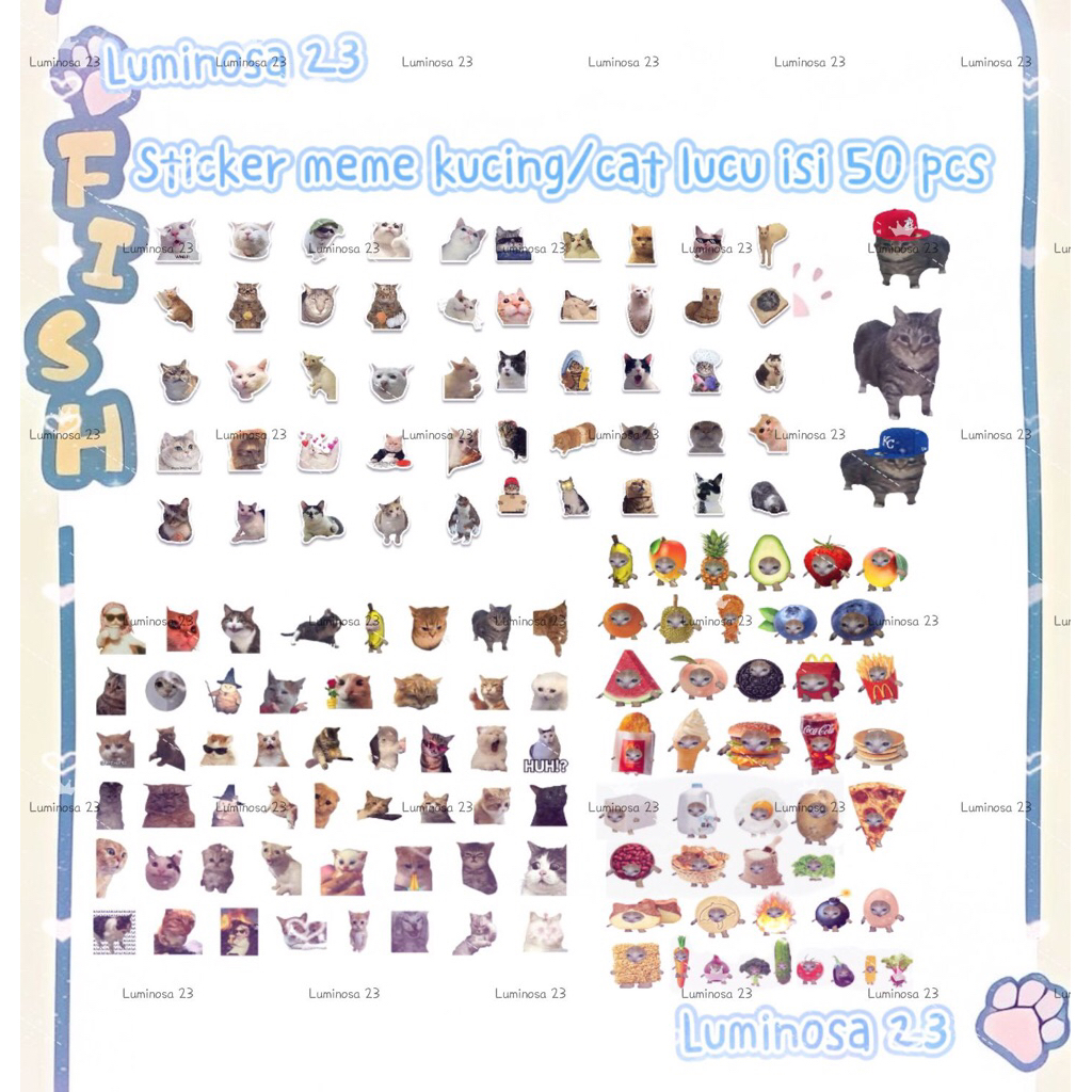 

Sticker Pack (50Pcs) MEME KUCING CAT vinly deco for laptop hp jurnal book luggage koper