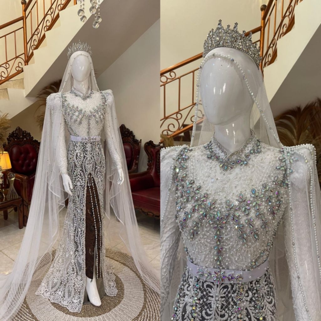 Kebaya pengantin akad ekor | Kebaya pengantin akad putih | kebaya pengantin akad full payet