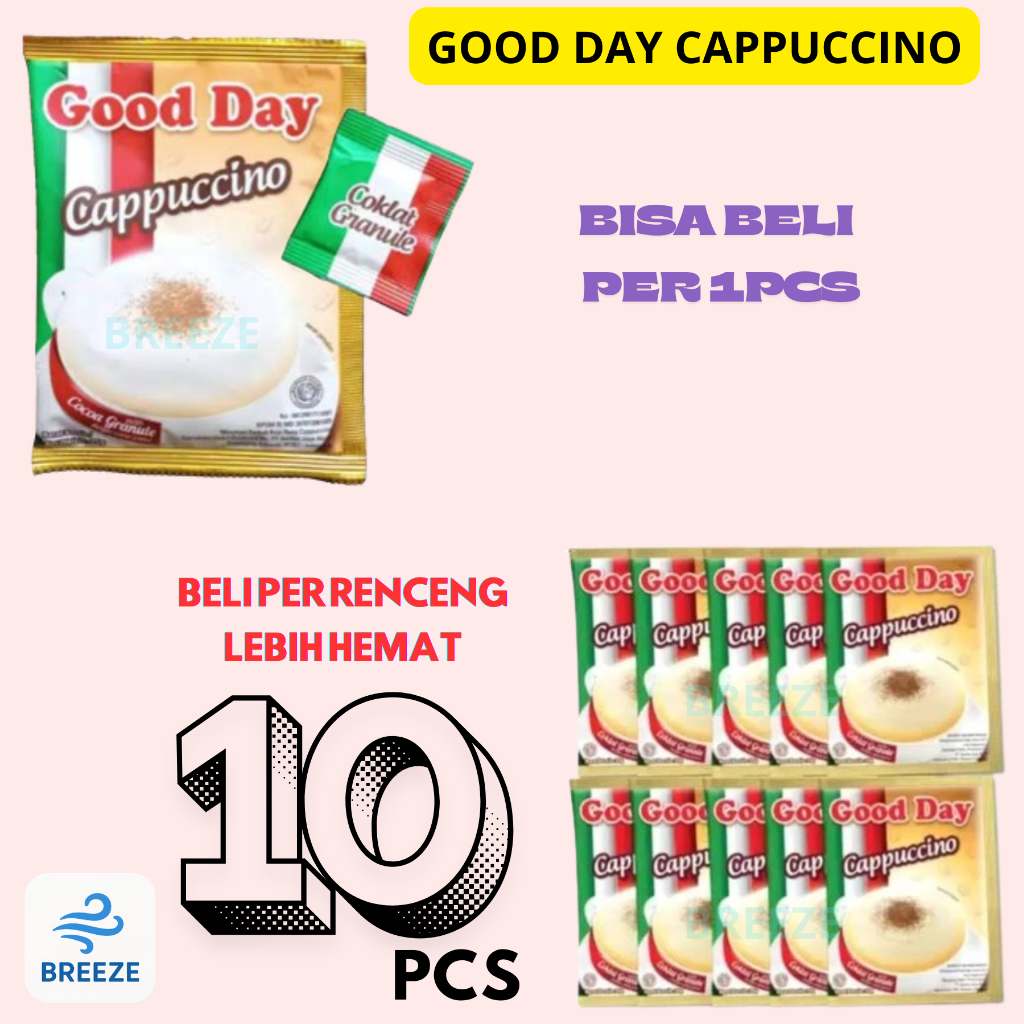 

GOOD DAY CAPPUCCINO RENCENG 10SACHET DAN PER 1PCS coffe/kopi good day coklat granule