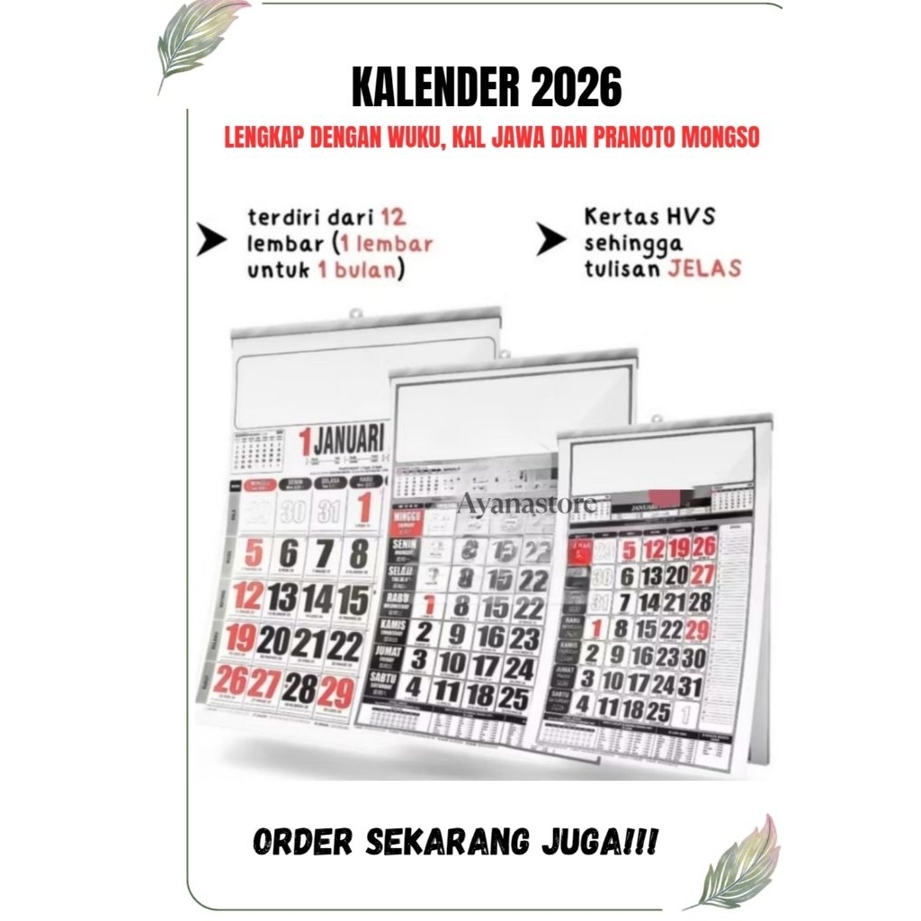 

Kalender 2026 Jumbo Uk.50x65 cm dan 45x65 cm