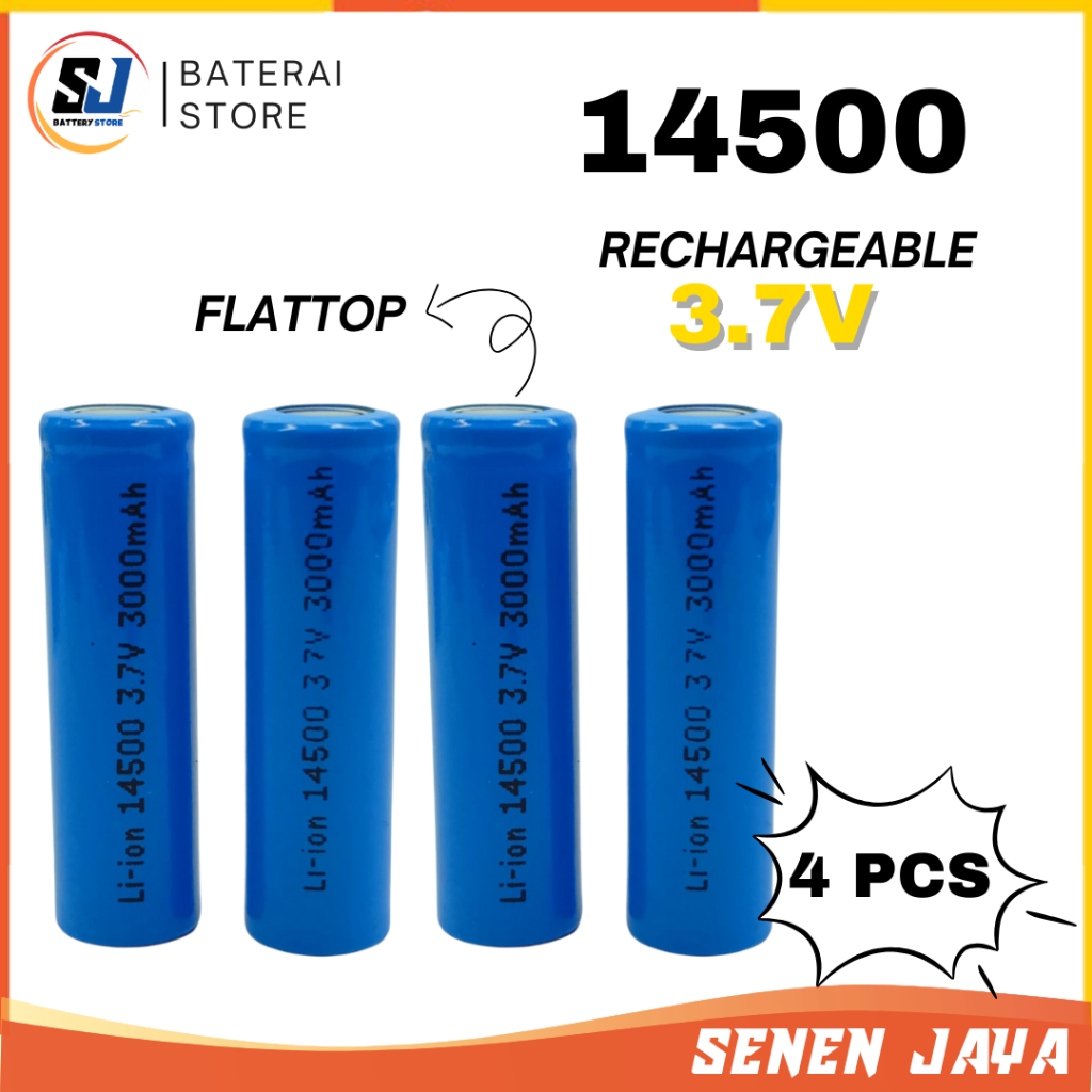 PROMO Baterai 14500 3000mAh 3.7V Rechargeable FLAT TOP Baterai 14500 3.7V 3000mAh harga 4 PCS