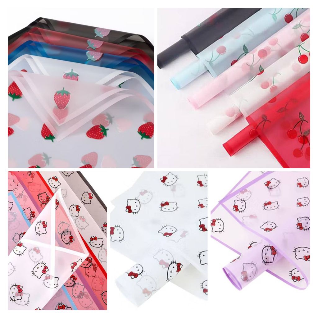 Kertas Buket Motif Strawberry - Kertas Buket Motif Hello Kitty - Kertas Buket Motif Cerry