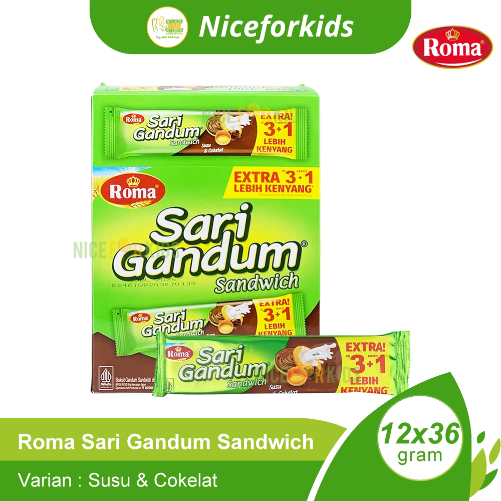 

Roma Sandwich Sari Gandum Susu Coklat 12x36gr / Biskuit Gandum Sandwich