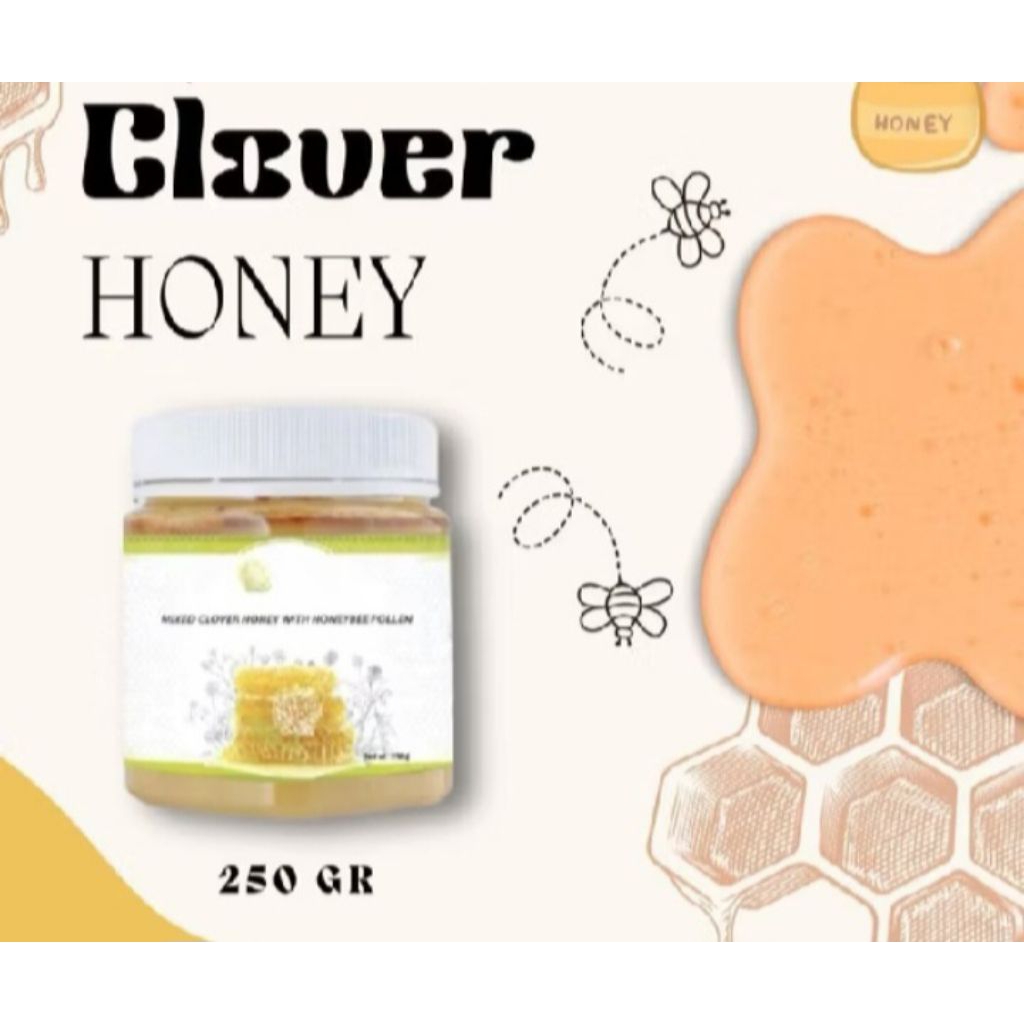 

madu clover honey 250gr exp 2028 asli free sendok kayu