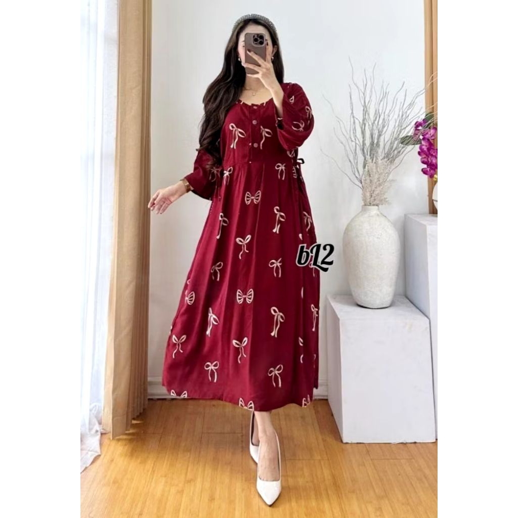 Daster Kekinian Terbaru Dress Chibi Jumbo Rayon Premium Busui Friendly Kancing Depan Lengan 3/4 Bisa