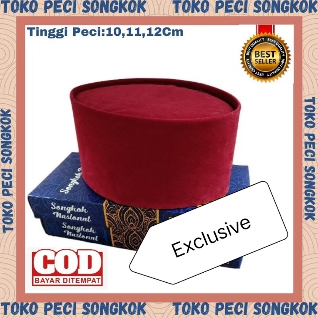Peci Merah Betawi Tinggi 10 ,11,12cm Peci Songkok Tinggi Warna Biru Merah Maroon  Peci Warna Biru Ko