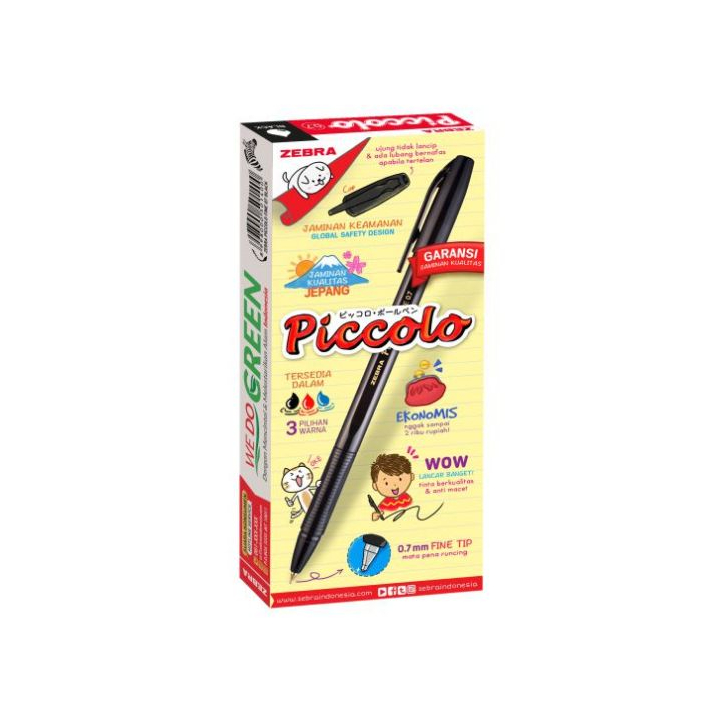 

( 1 Pack) Pulpen Semi Gel Piccolo Zebra 0.7mm Hitam Biru Merah
