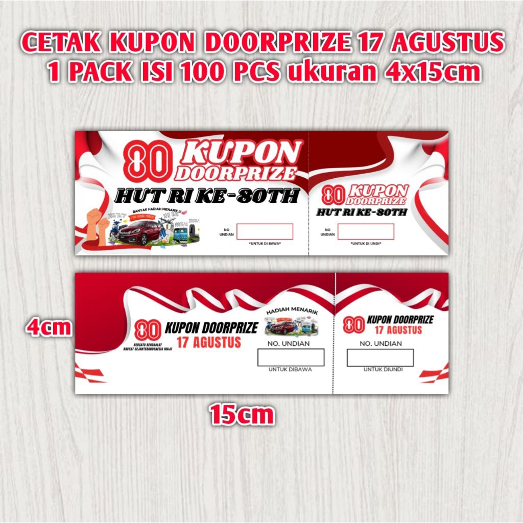 

CETAK KUPON DOORPRIZE 17 AGUSTUS MURAH 100 pcs per Bendel