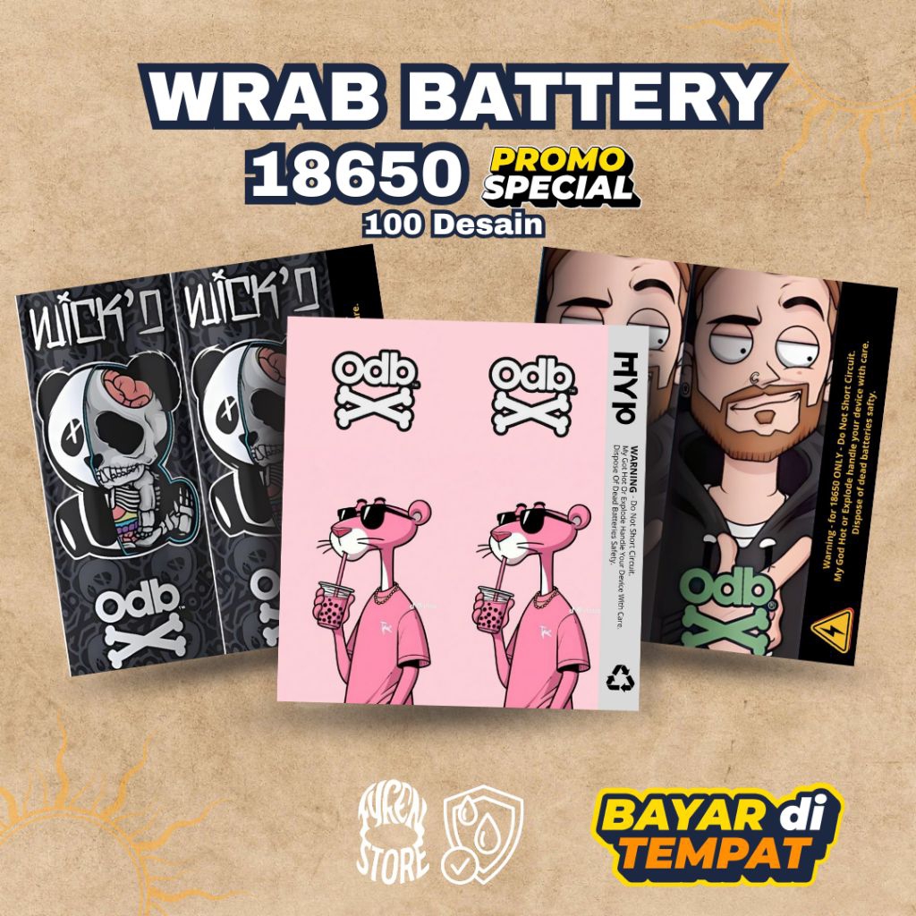 

WRAP STIKER BATERAI 18650 V2 – 100 Pilihan Desain Keren, Awet & Unik | Skin Baterai Custom Promo Spesial