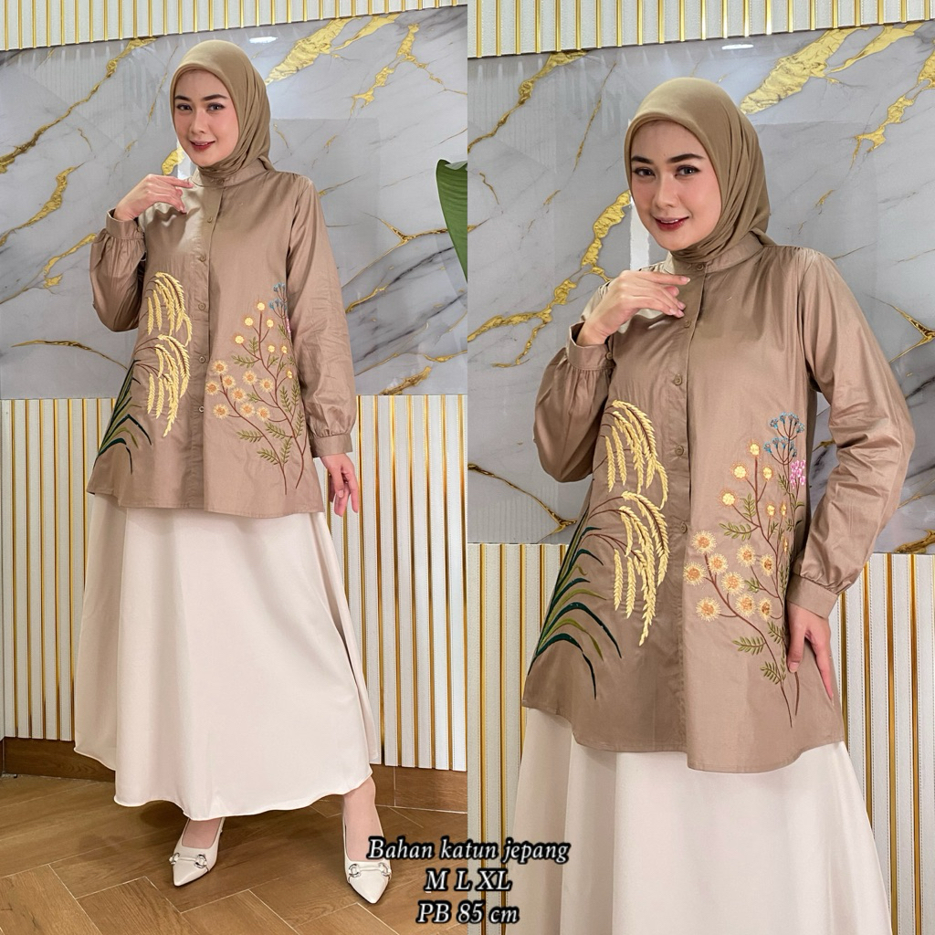 RIDD FASHION - Atasan bordir padi matahari katun
